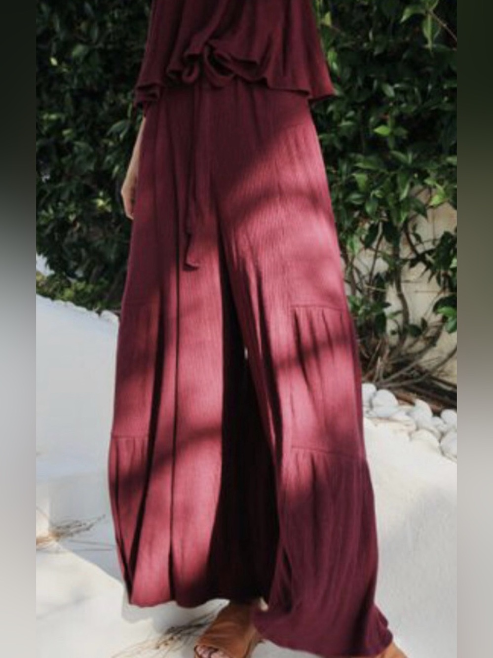 Free People Ribbed wide leg pants in Deep Burgundy - Picture 2 of 6